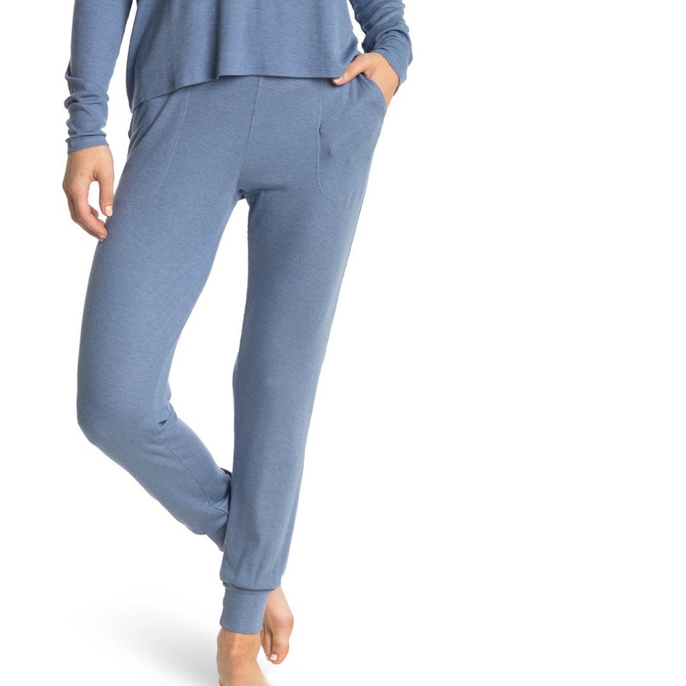 Beyond Yoga Cozy Ribbed Light Blue Joggers Foldover Waist with Pockets